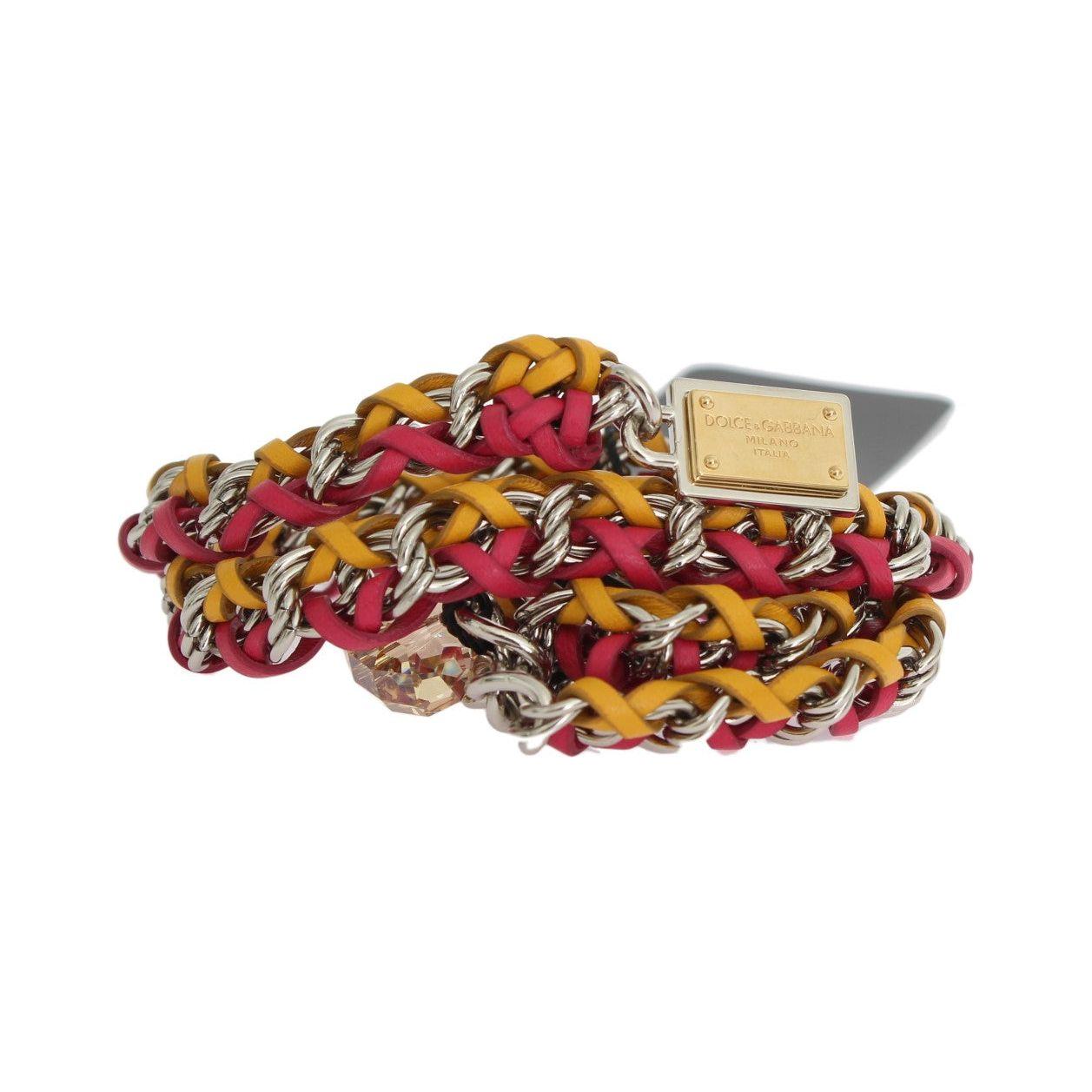 Dolce & Gabbana Red Yellow Leather Crystal Belt Belt
