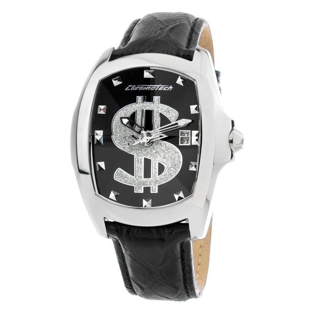 Chronotech Black Leather Dress Watch