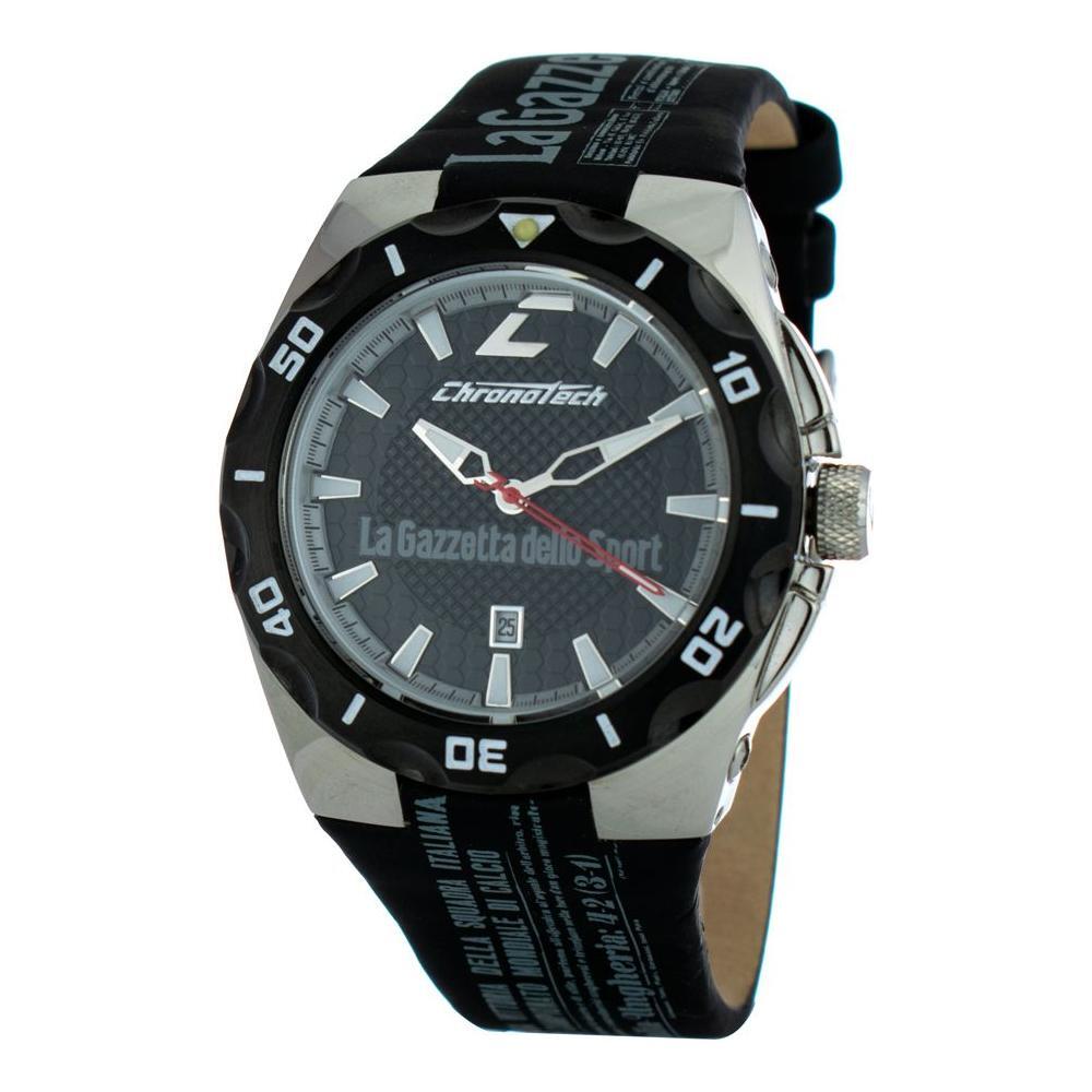 Chronotech Black Leather Sport Watch