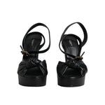 Dolce & Gabbana Black Leather Platform Heels Sandals Shoes