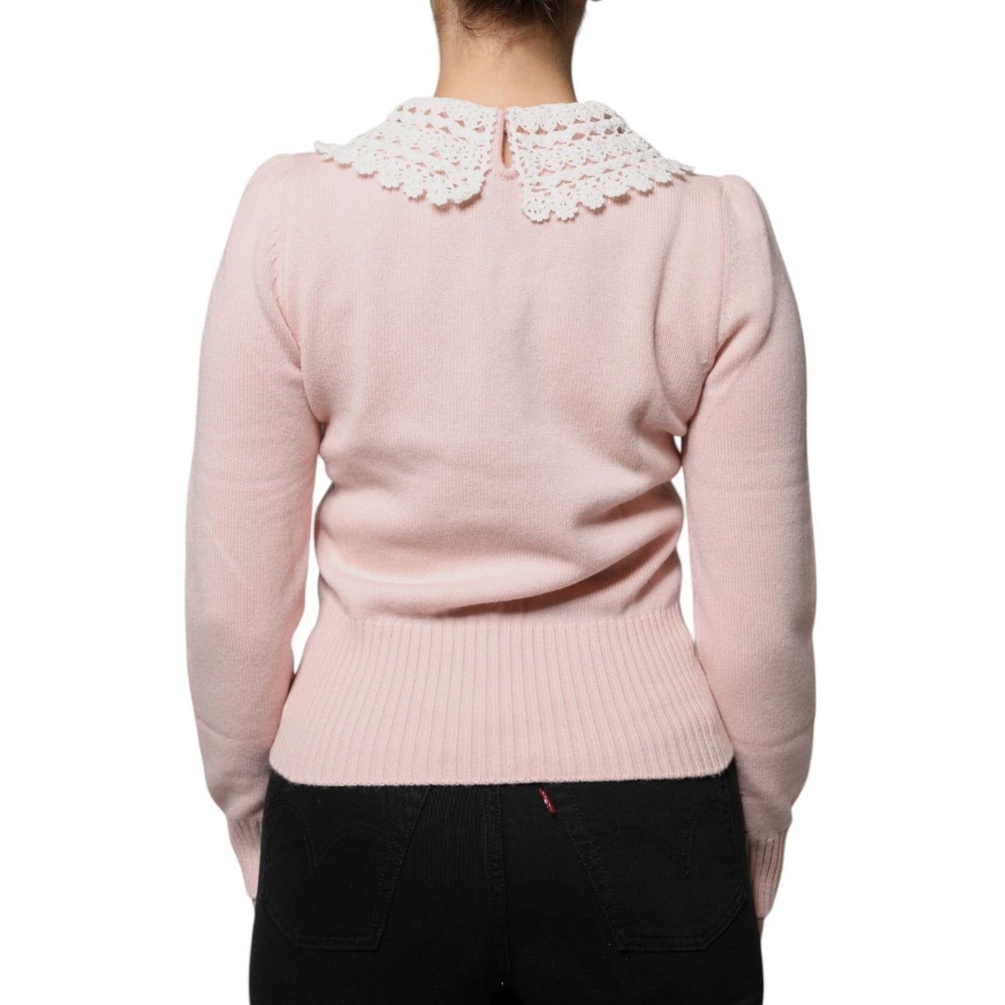 Dolce & Gabbana Pink Cashmere Collar Knitted Long Sleeves Top TSH86768-40