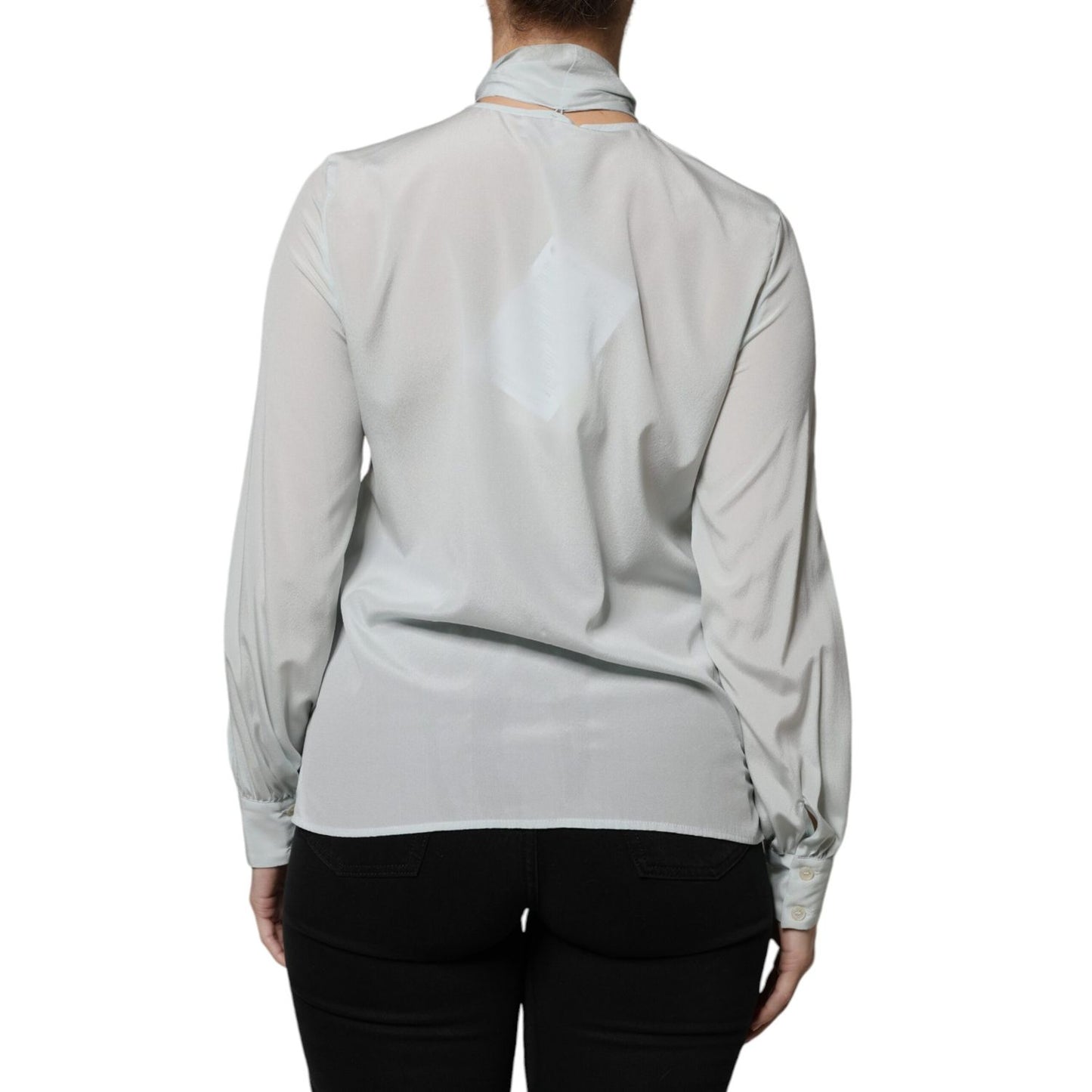 Ballantyne Light Blue Silk Ascot Collared Long Sleeves Top TSH86786-40