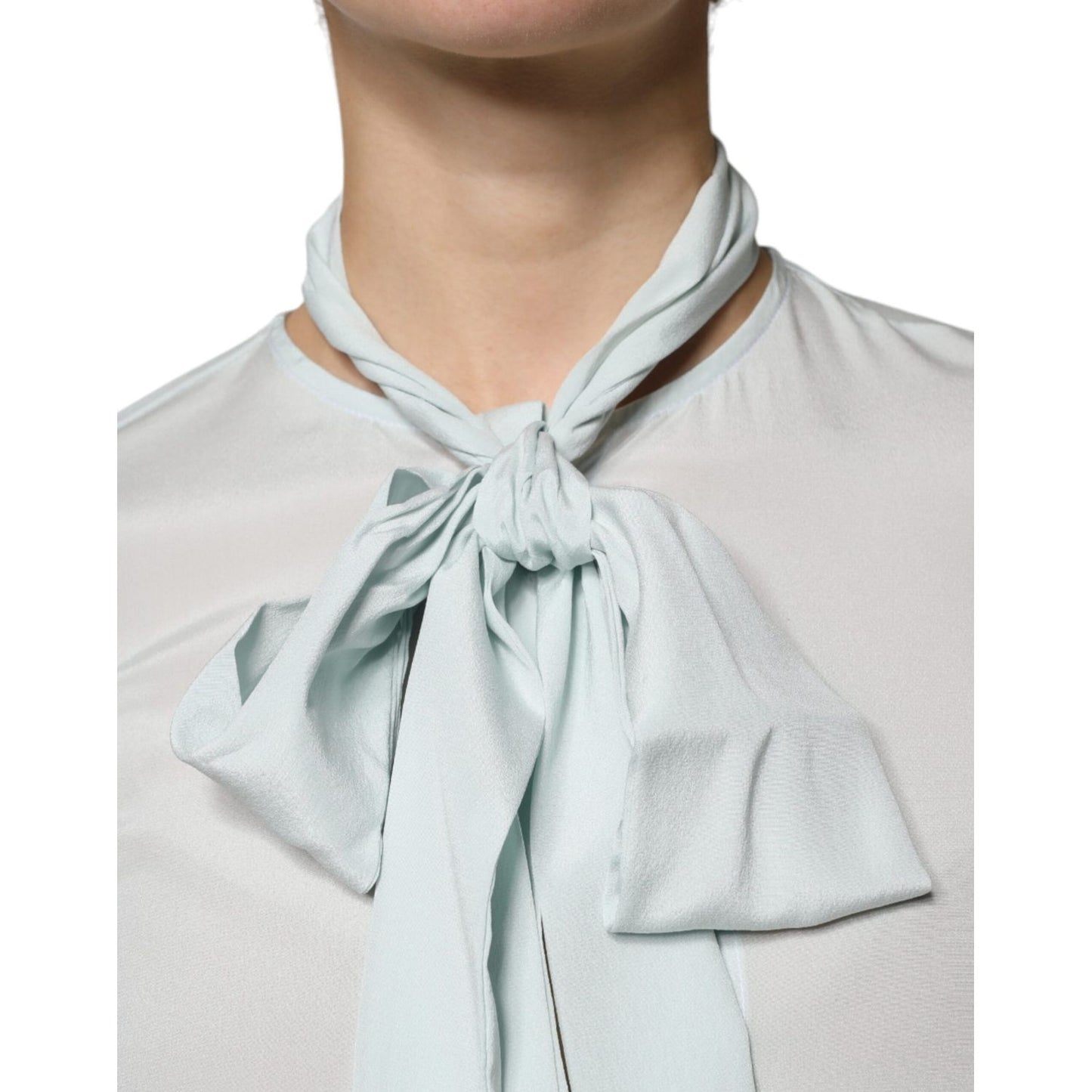 Ballantyne Light Blue Silk Ascot Collared Long Sleeves Top TSH86786-40