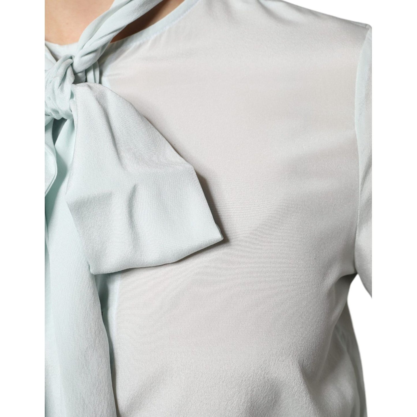 Ballantyne Light Blue Silk Ascot Collared Long Sleeves Top TSH86786-40