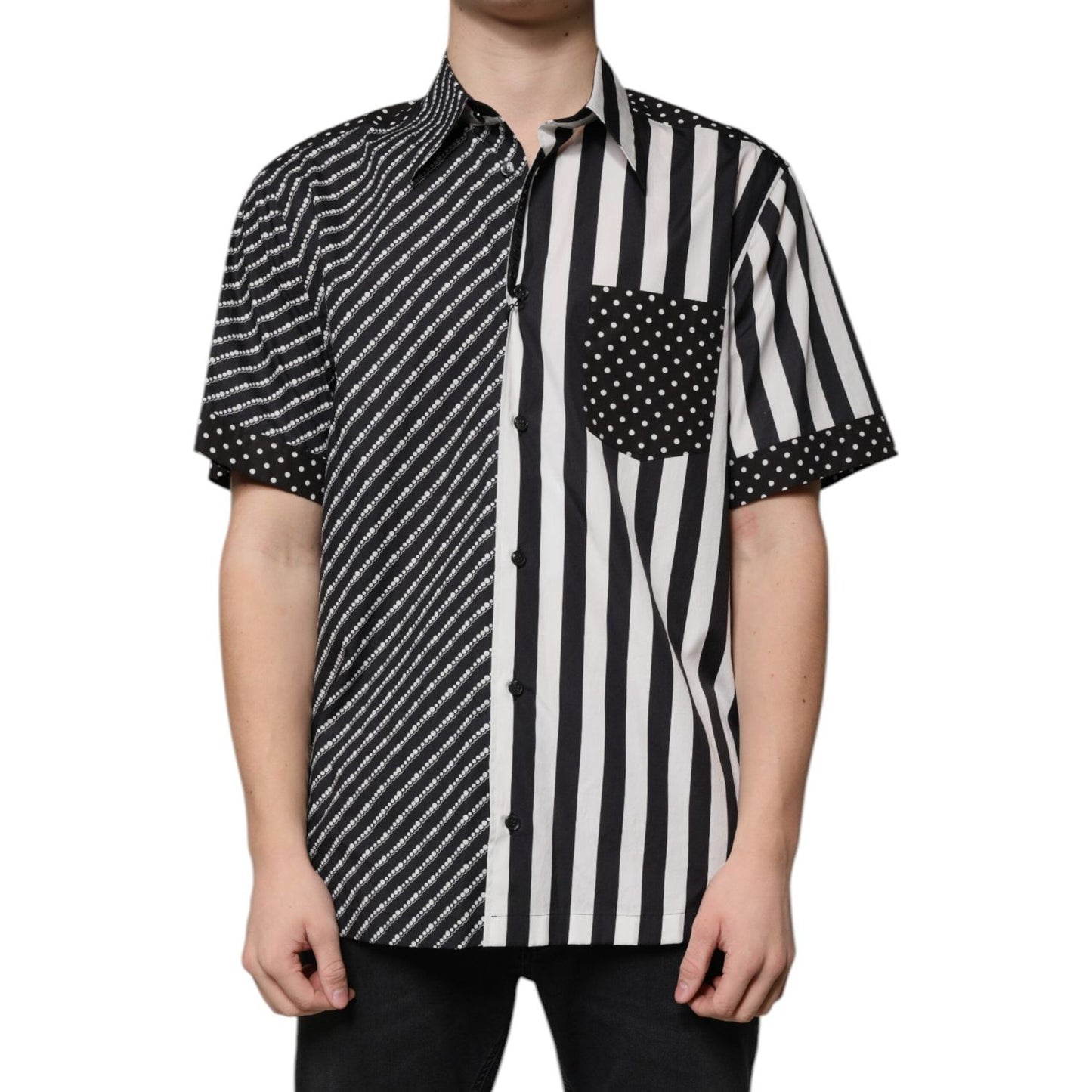 Dolce & Gabbana Black White Striped Button Down Casual Shirt