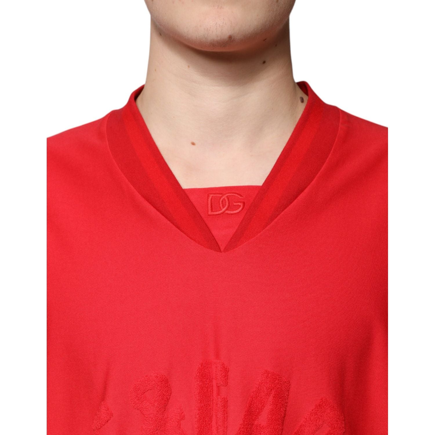 Dolce & Gabbana Red Cotton V-neck Short Sleeves T-shirt