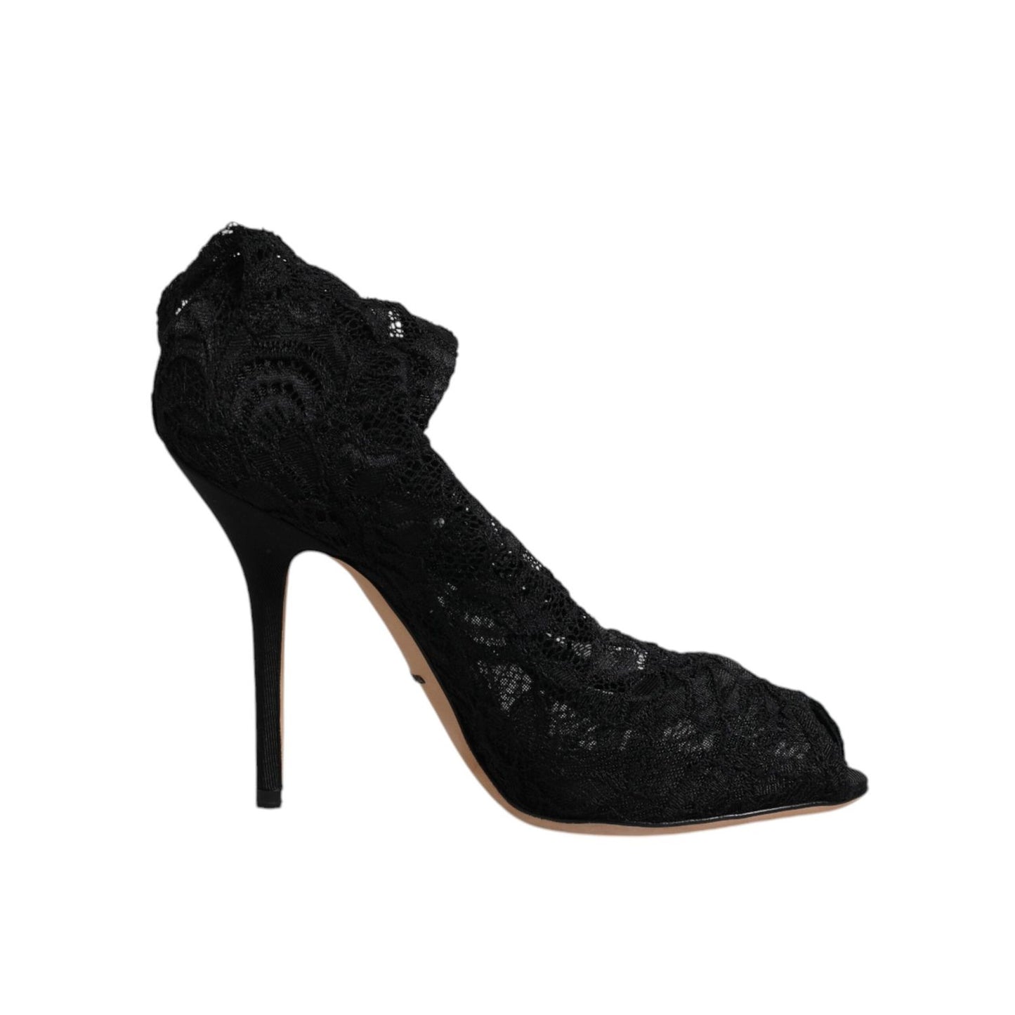 Dolce & Gabbana Black Lace Stretch Heels Mid Calf Boots Shoes LA12039-37