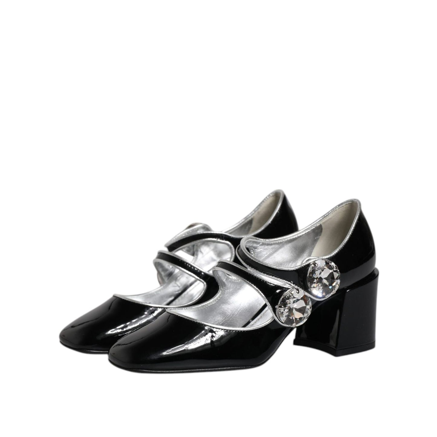 Dolce & Gabbana Black Patent Leather Crystal Mary Jane Pumps Shoes LA12041-35