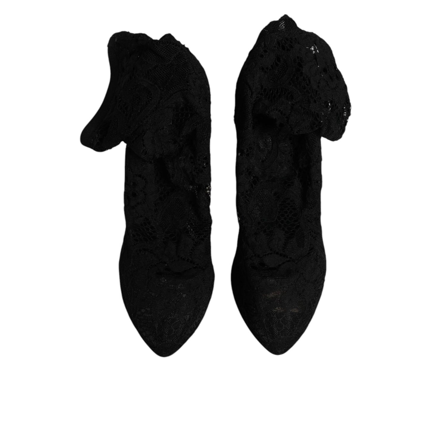 Dolce & Gabbana Black Lace Stretch Heels Mid Calf Boots Shoes LA12059-38