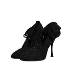 Dolce & Gabbana Black Lace Stretch Heels Mid Calf Boots Shoes LA12059-38