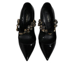 Dolce & Gabbana Black Leather Crystal Mary Jane Pumps Shoes LA12073-38.5