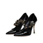 Dolce & Gabbana Black Leather Crystal Mary Jane Pumps Shoes LA12073-38.5