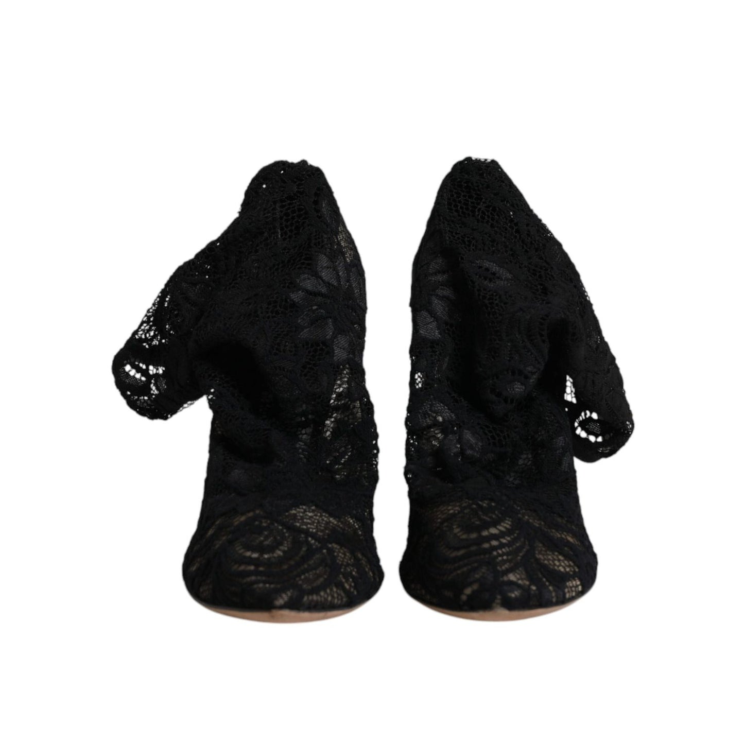 Dolce & Gabbana Black Lace Stretch Heels Mid Calf Boots Shoes LA12079-40