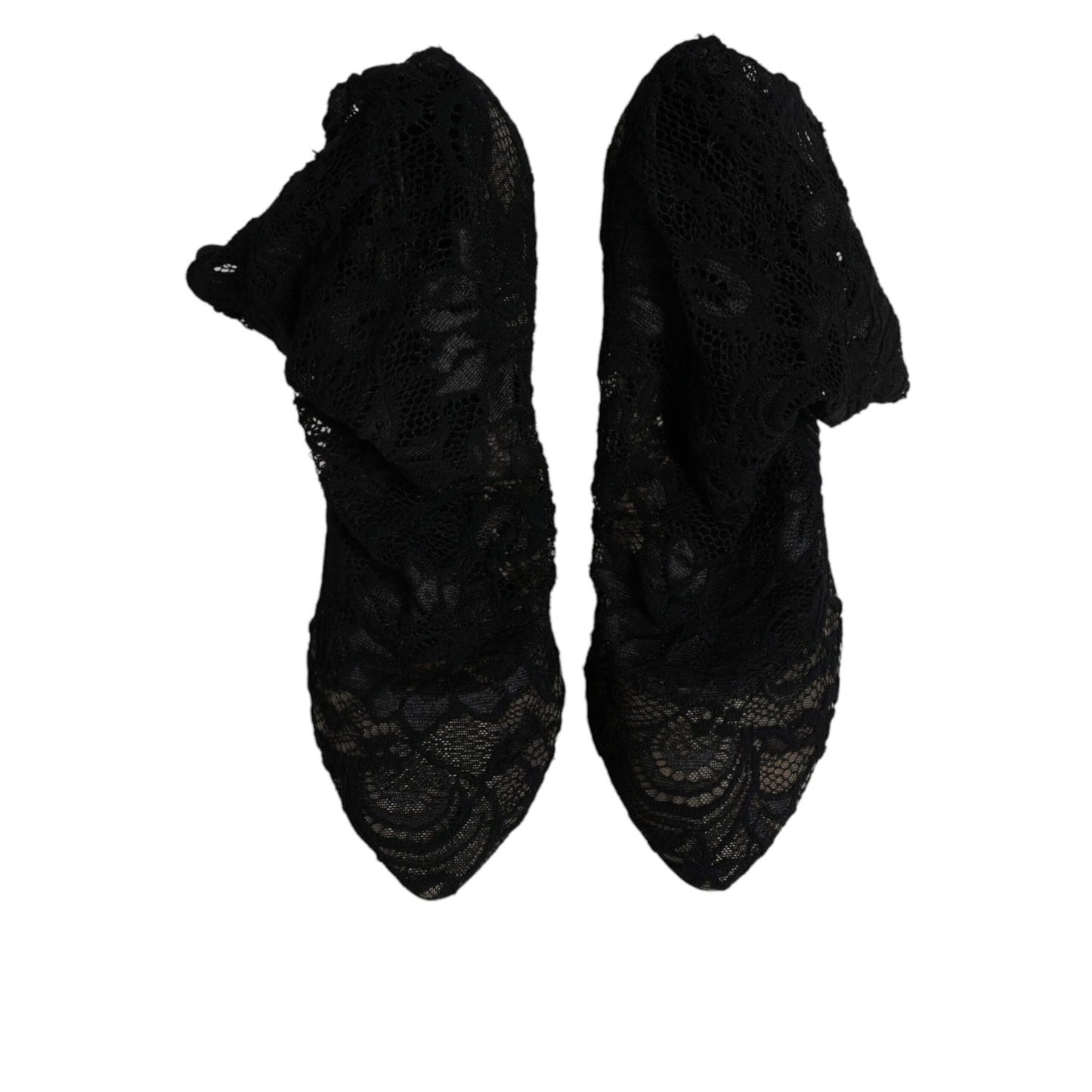Dolce & Gabbana Black Lace Stretch Heels Mid Calf Boots Shoes LA12079-40