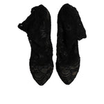 Dolce & Gabbana Black Lace Stretch Heels Mid Calf Boots Shoes LA12079-40