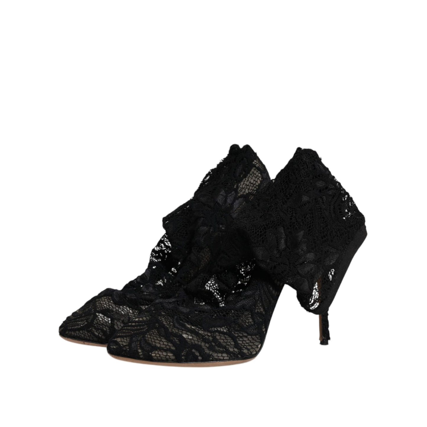 Dolce & Gabbana Black Lace Stretch Heels Mid Calf Boots Shoes LA12079-40