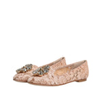 Dolce & Gabbana Beige Lace Crystal Ballet Flats Loafers Shoes LA12084-34