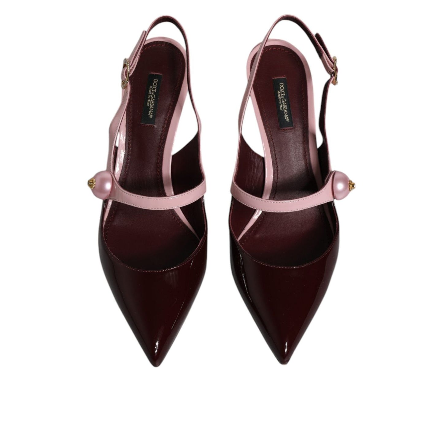 Dolce & Gabbana Pink Maroon Leather Kitten Heels Slingbacks Shoes LA12085-40