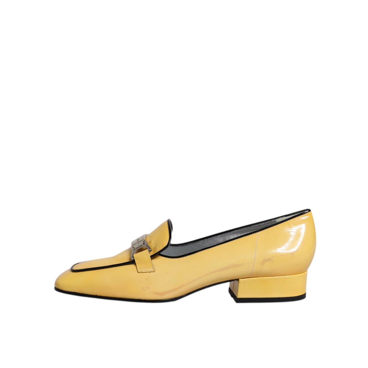 Dolce & Gabbana Yellow Leather Logo Plaque Slip On Mocassin Shoes LA12206-39