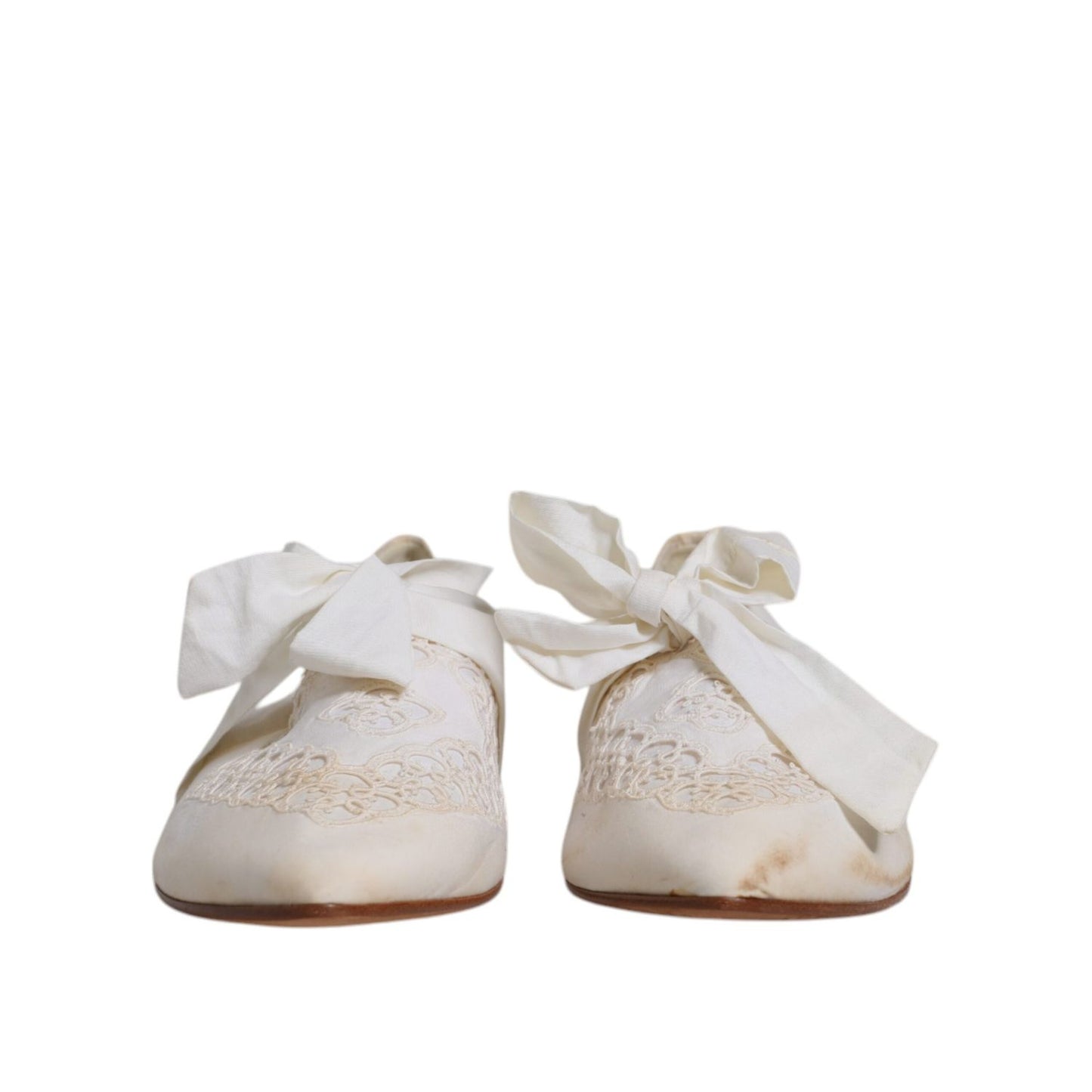 Dolce & Gabbana White Ribbon Fabric Ballerina Flats Shoes LA12214-40