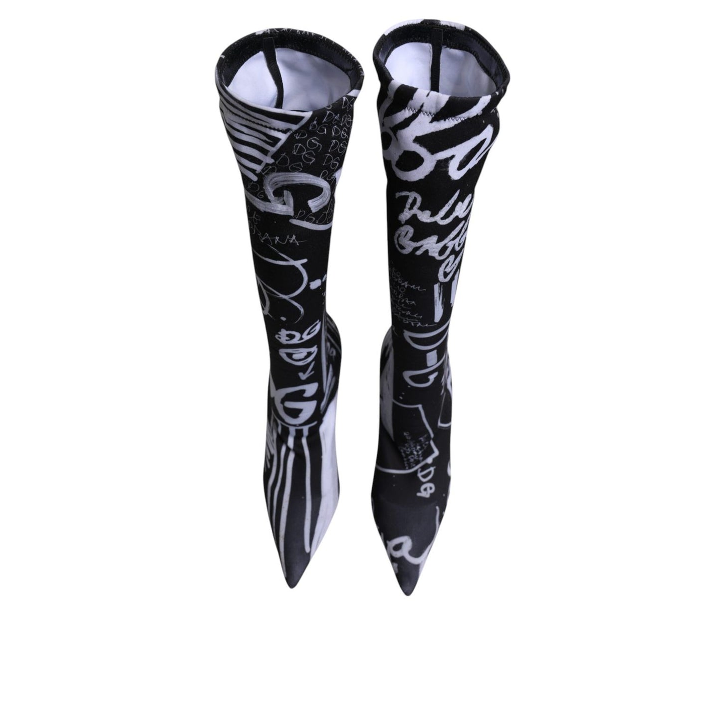 Dolce & Gabbana Black Logo Stretch Heels High Boots Shoes LA12238-36