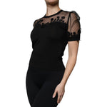 Dolce & Gabbana Black Floral Lace Short Sleeves Blouse Top