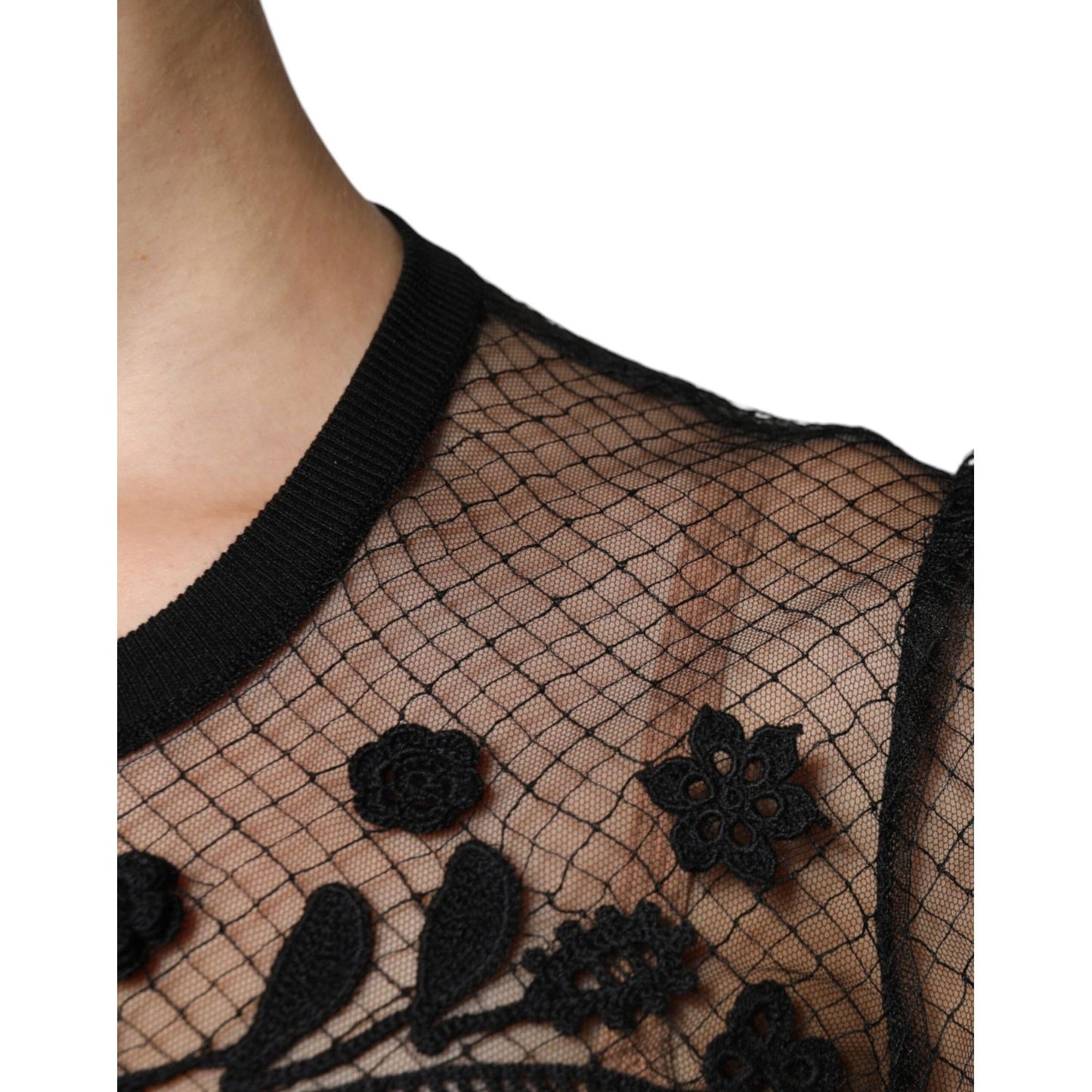 Dolce & Gabbana Black Floral Lace Short Sleeves Blouse Top TSH87028-40