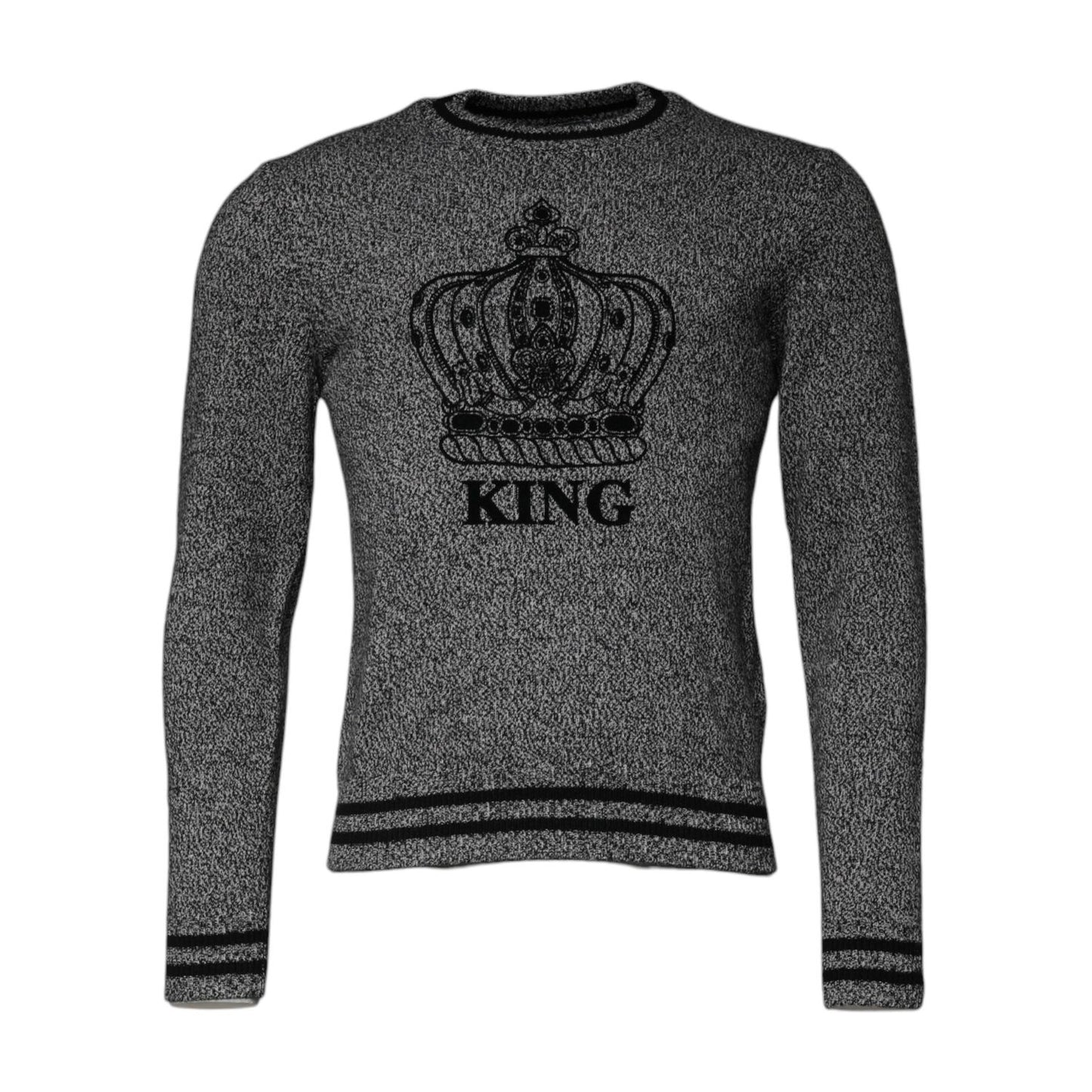Dolce & Gabbana Gray Crown King Cashmere Pullover Sweater TSH87573-46