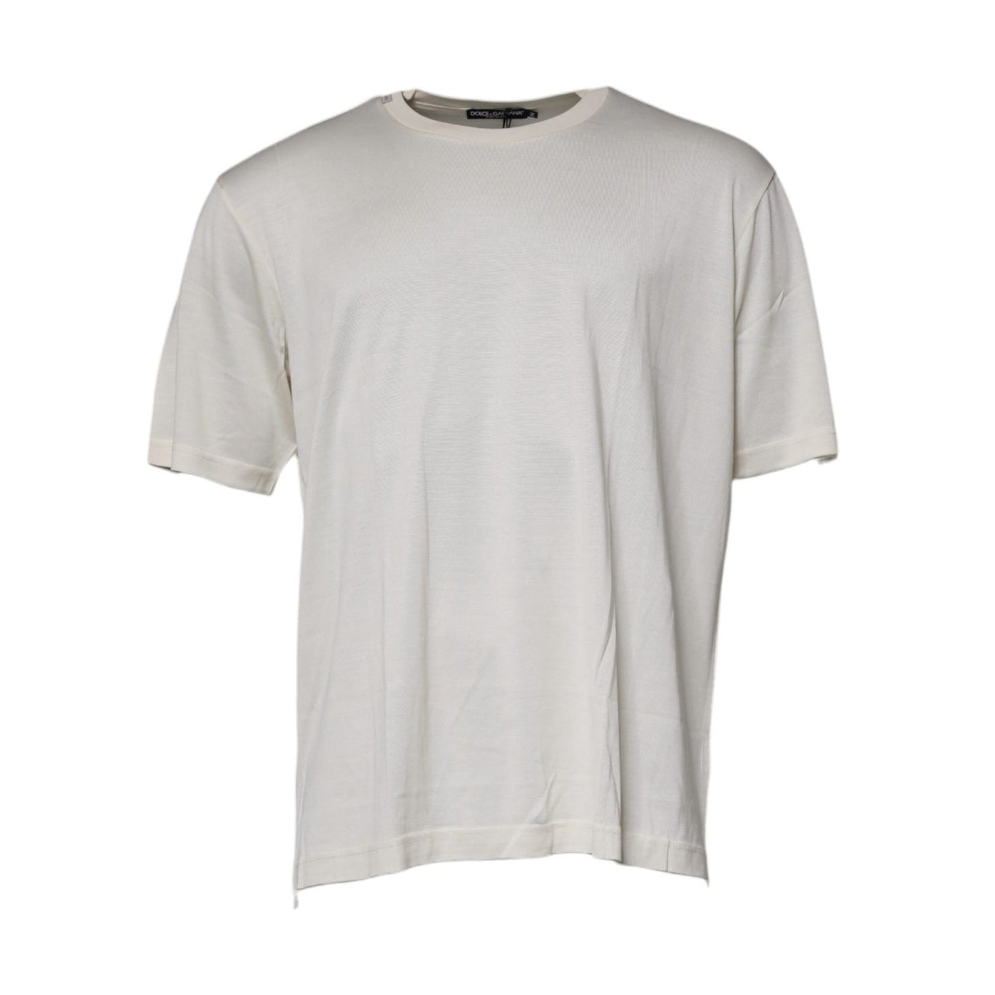 Dolce & Gabbana Off White Silk CrewNeck Short Sleeve T-shirt TSH87254-54
