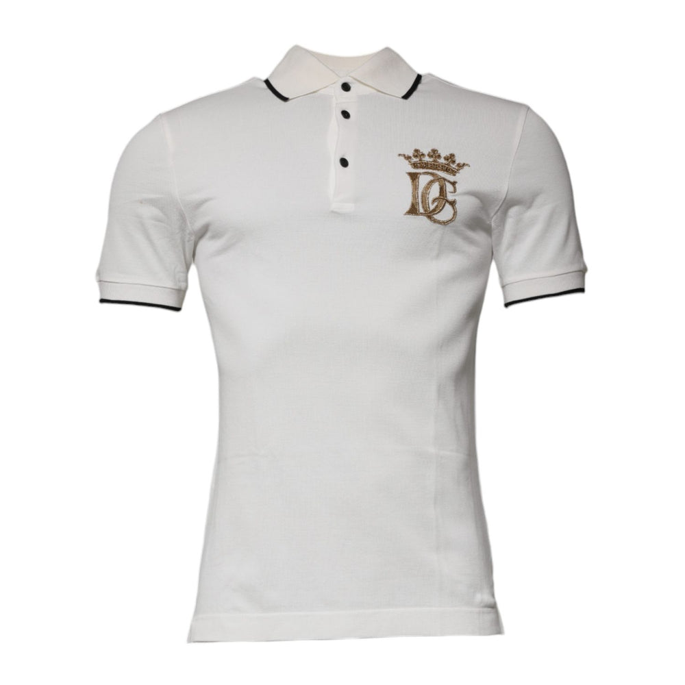 Dolce & Gabbana Off White Crown Cotton Collared Polo T-shirt TSH87424-44