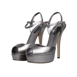 Dolce & Gabbana Silver Leather Platform Heels Sandals Shoes LA12204-38