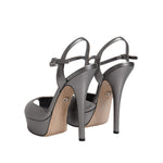 Dolce & Gabbana Silver Leather Platform Heels Sandals Shoes LA12204-38