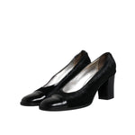 Dolce & Gabbana Black Leather Block Heels Pumps Shoes LA12225-40