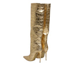 Dolce & Gabbana Gold Leather Stiletto Heels High Boots Shoes LA12252-37