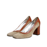 Dolce & Gabbana Beige Brown Leather Block Heels Pumps Shoes LA12272-40