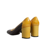Dolce & Gabbana Yellow Brown Leather Block Heel Pumps Shoes LA12273-39