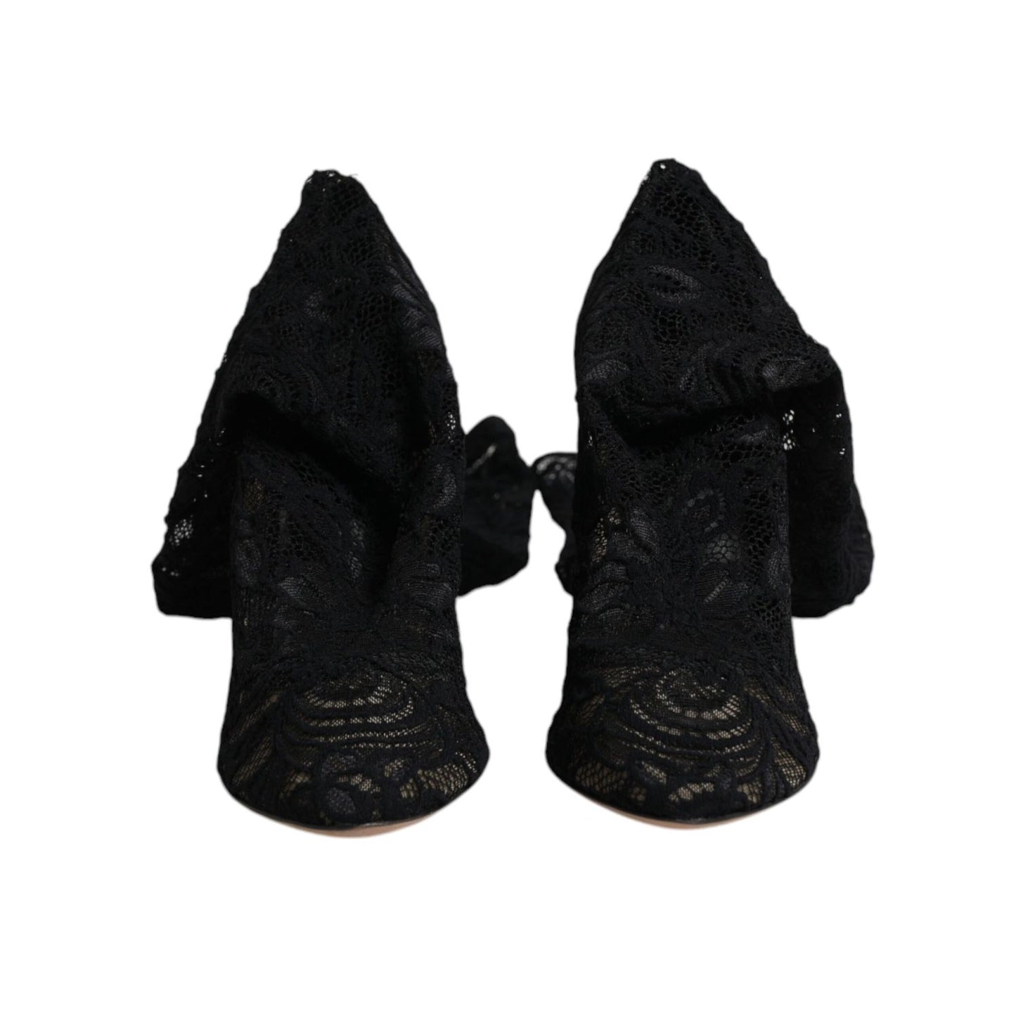 Dolce & Gabbana Black Stretch Socks Taormina Lace Boots Shoes LA12276-39