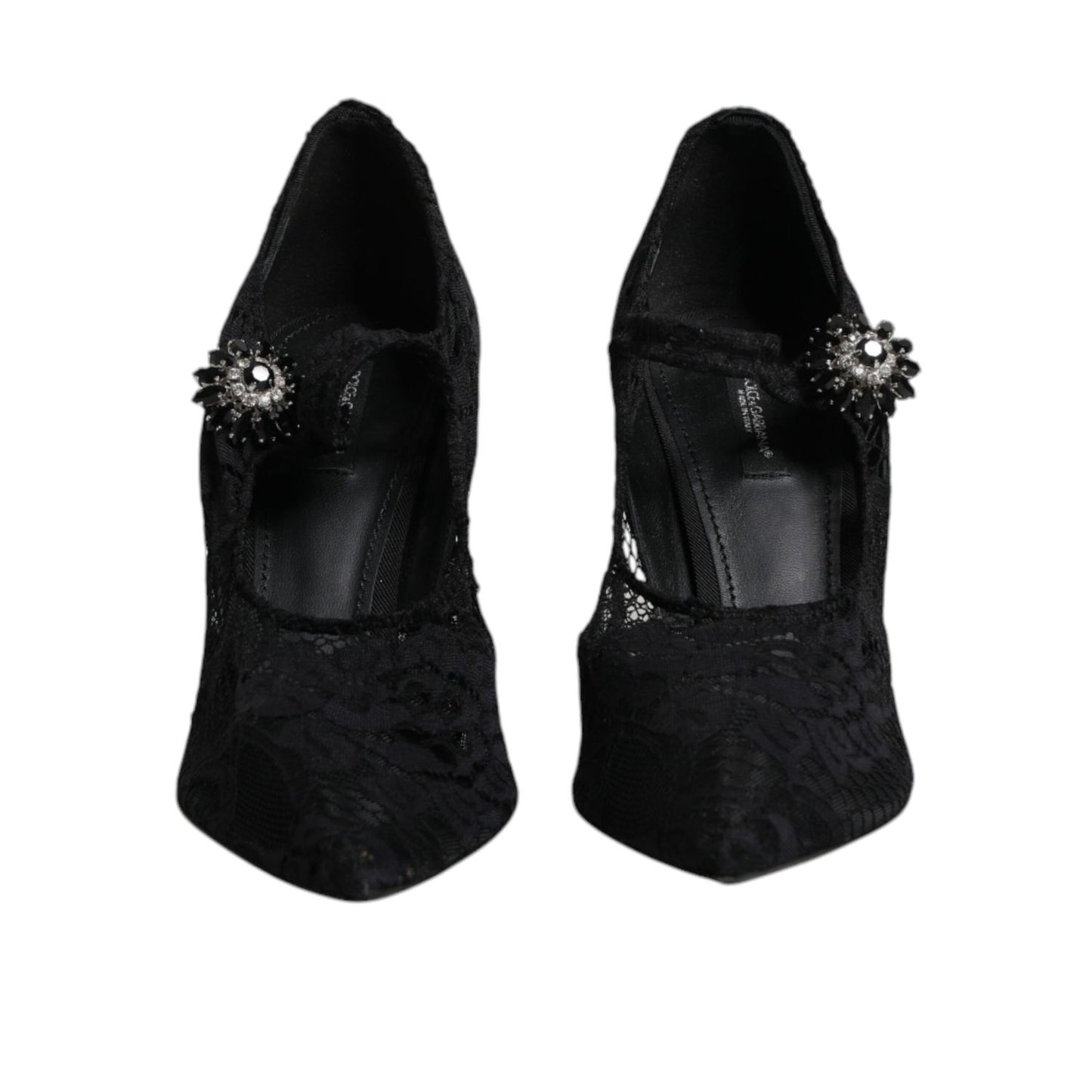 Dolce & Gabbana Black Lace Crystals Mary Jane Pumps Shoes LA12281-41
