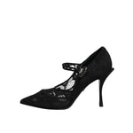Dolce & Gabbana Black Lace Crystals Mary Jane Pumps Shoes LA12281-41