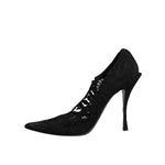 Dolce & Gabbana Black Lace Crystals Mary Jane Pumps Shoes LA12282-41