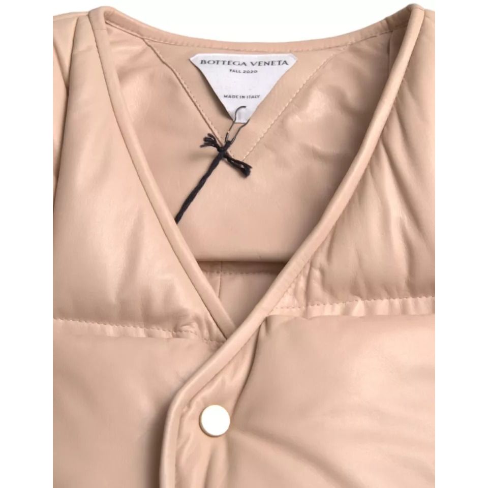 Bottega Veneta Beige Quilted Sleeveless Calf Leather Jacket JKT4060-46