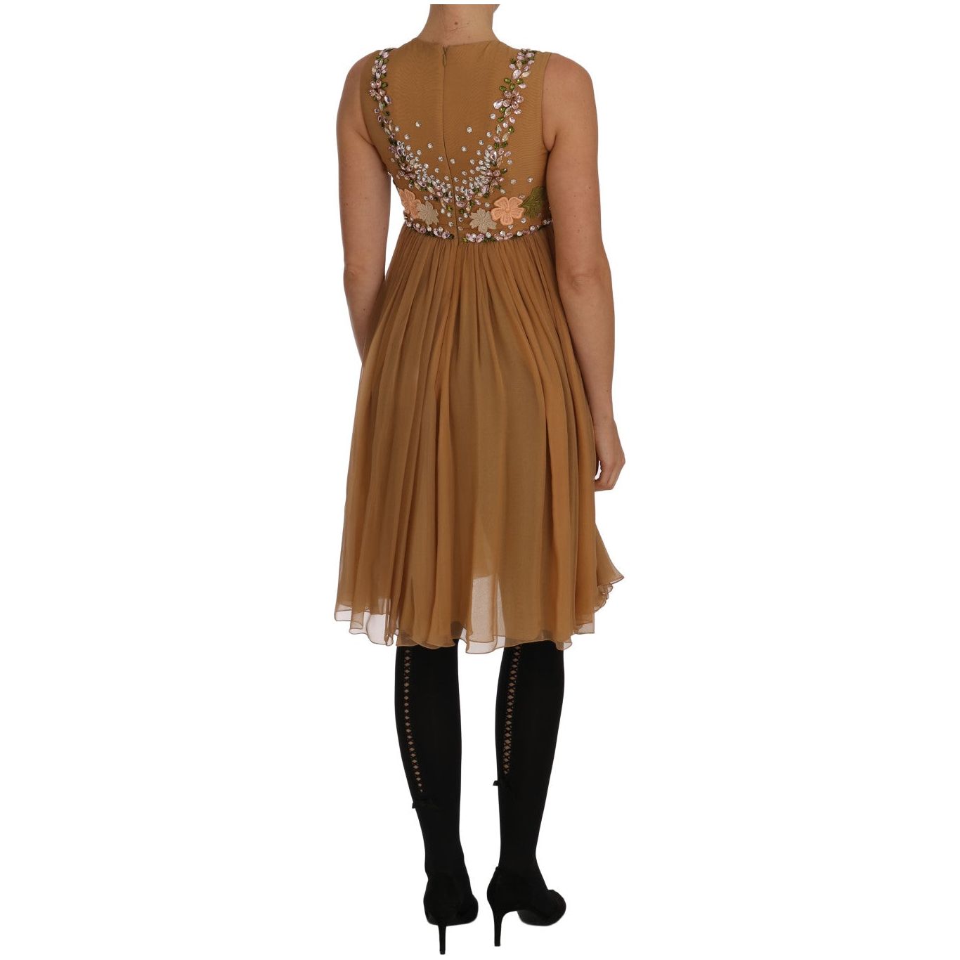 Dolce & Gabbana Crystal Silk Gold A-Line Gown Dress DR1466-1
