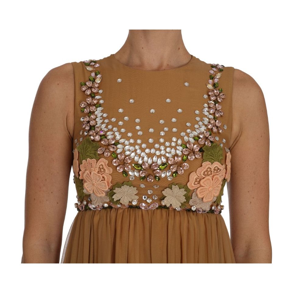 Dolce & Gabbana Crystal Silk Gold A-Line Gown Dress DR1466-1