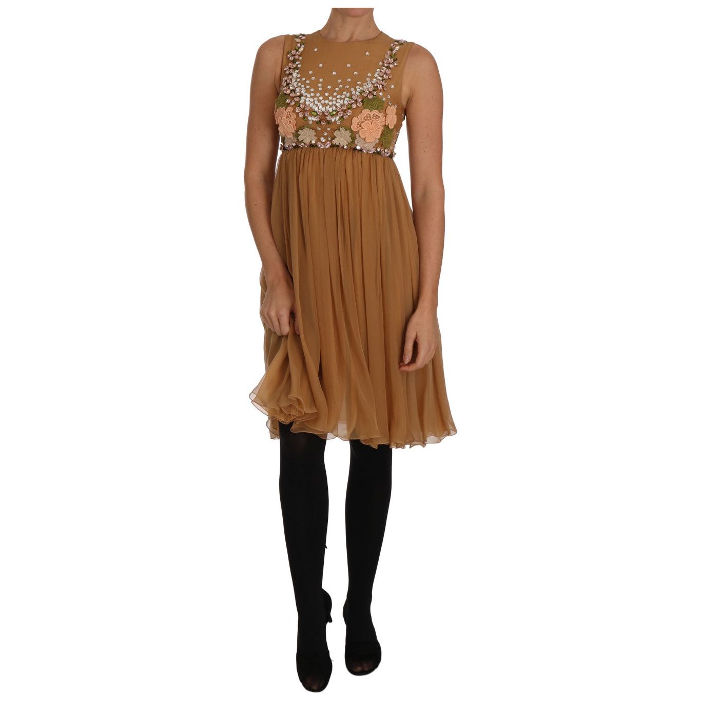 Dolce & Gabbana Crystal Silk Gold A-Line Gown Dress DR1466-1