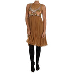 Dolce & Gabbana Crystal Silk Gold A-Line Gown Dress DR1466-1