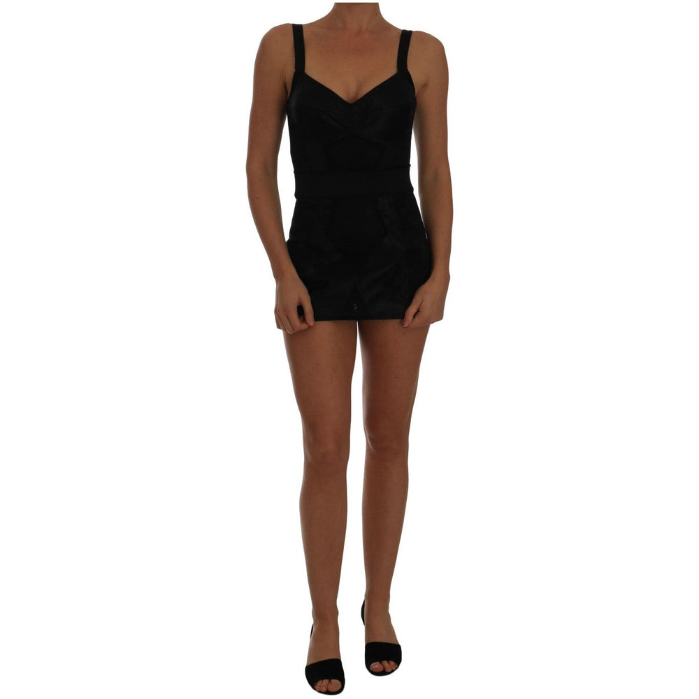Dolce & Gabbana Romper Bodysuit Black Floral Stretch Dress TSH2401-44