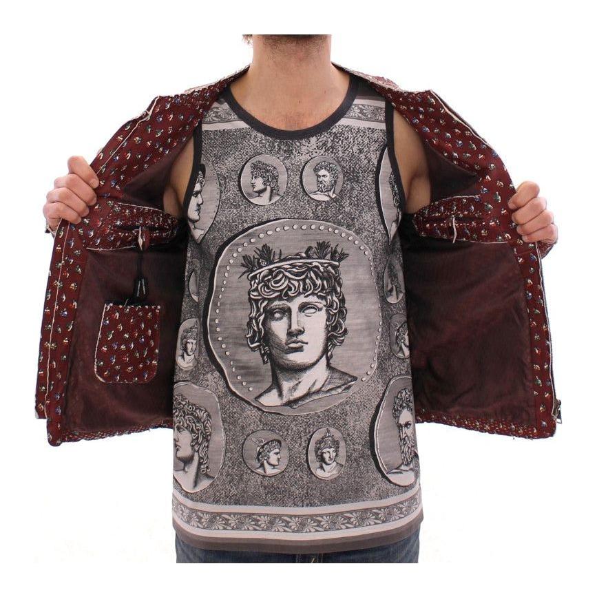 Dolce & Gabbana Bordeaux Leather Boxer Print Jacket Coat GSD12728-1