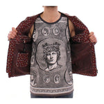 Dolce & Gabbana Bordeaux Leather Boxer Print Jacket Coat GSD12728-1