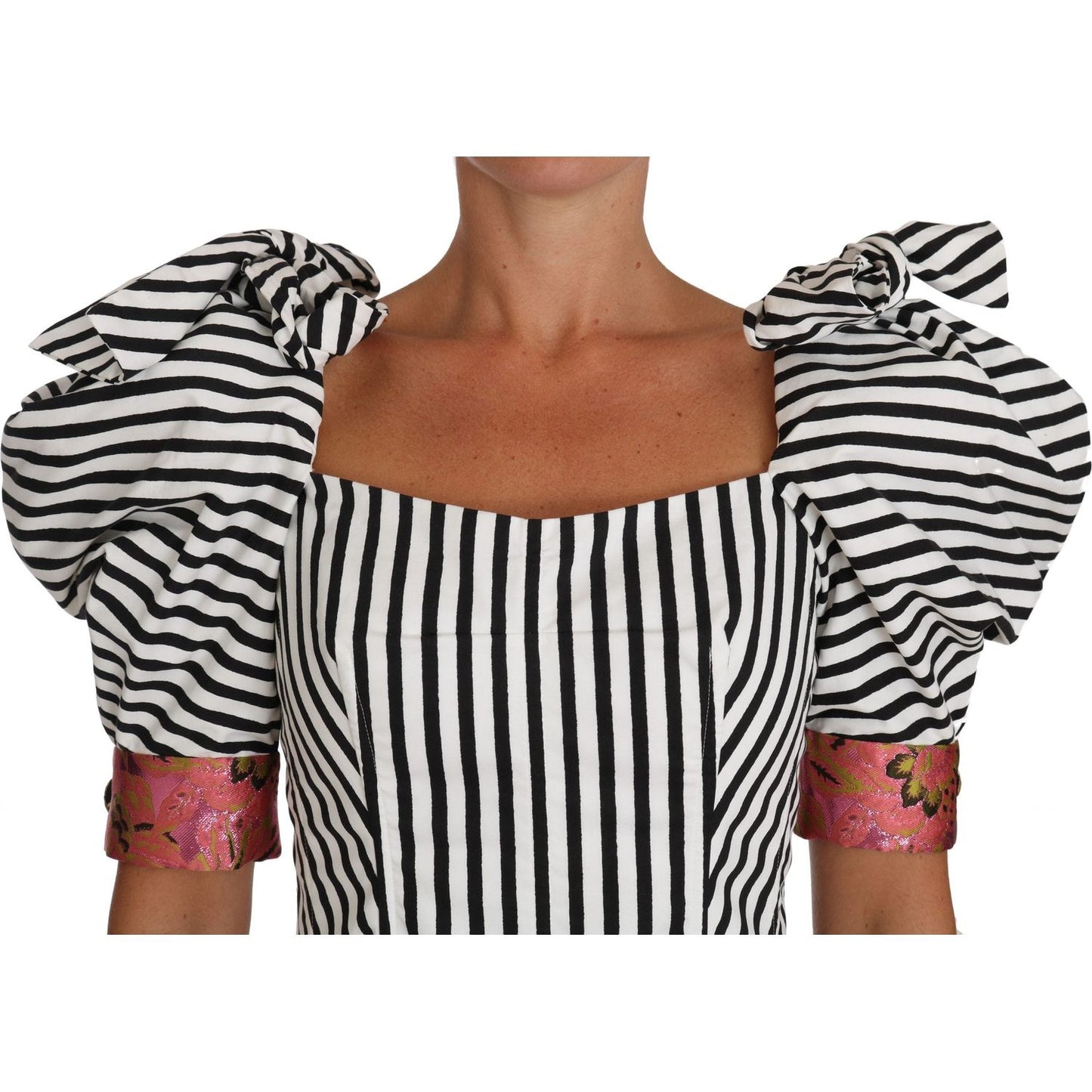 Dolce & Gabbana White Black Striped Cropped Top Puff Sleeve Shirts TSH2724-36