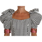 Dolce & Gabbana White Black Striped Cropped Top Puff Sleeve Shirts TSH2724-36